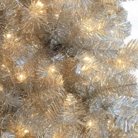 7ft. Pre-Lit Champagne Tinsel Artificial Christmas Tree, Warm White LED Lights by Ashland® {4}