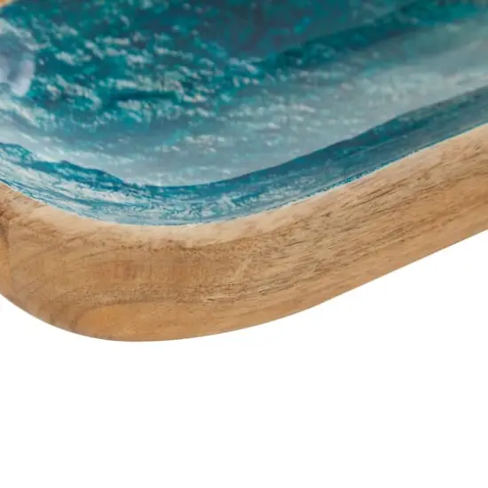 16.25" Brown Mango Wood Handmade Ocean inspired Decorative Tray {5}
