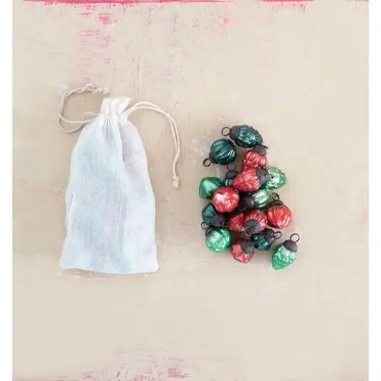 Hello Honey&reg; 36ct. 1" Red & Green Embossed Mercury Novelty Ornaments in Muslin Bag {3}