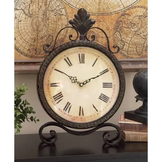 17" Brown Metal Rustic Clock {10}