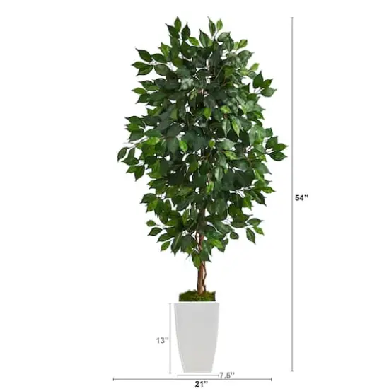 4.5ft. Ficus Artificial Tree in White Metal Planter {3}