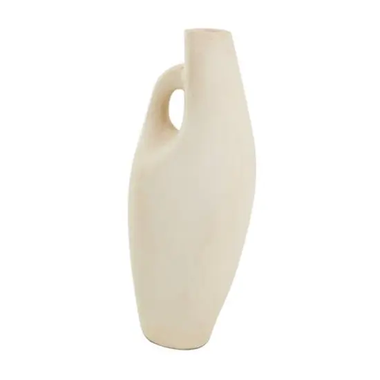 15" Beige Paper Mache Abstract Curved Vase with Handle {10}