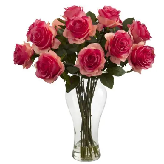 18" Blooming Dark Pink Roses in Decorative Vase {1}