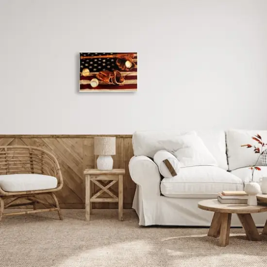 Stupell Industries Vintage American Flag Baseball Photo Wall Plaque Art {3}