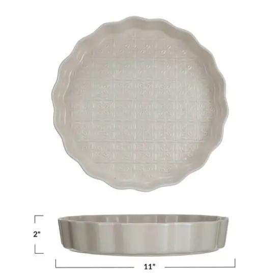Hello Honey&reg; 11" Cream Embossed Fluted Stoneware Pie Dish {4}