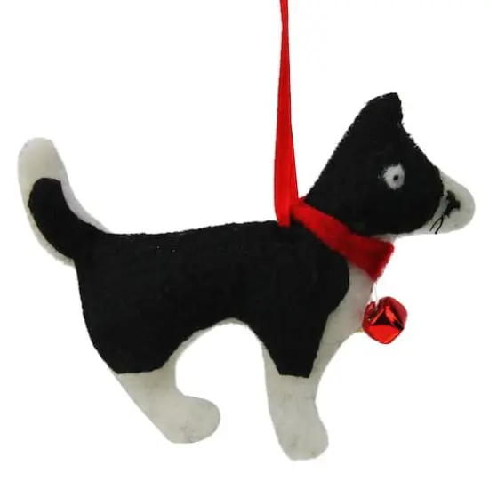 4.5" Black & White Cat with Bell Ornament {5}