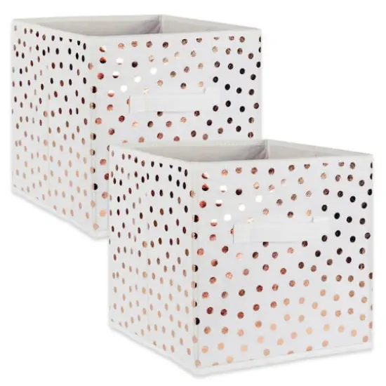 DII&reg; 13" Nonwoven Polyester Small Dots Storage Cubes, 2ct. White/Copper {1}