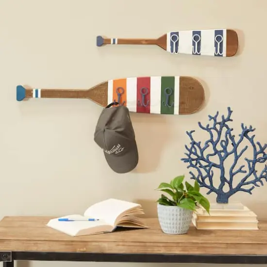 Multi Colored Wood 12 Hangers Paddle Wall Hook with Stripe Patterns Set of 2 32", 24" {6}