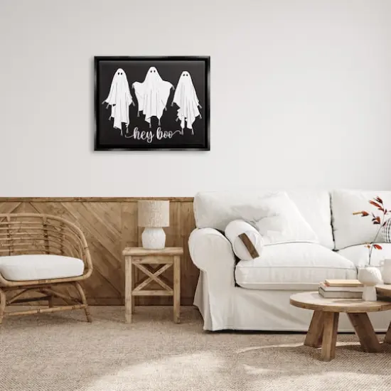 Stupell Industries Hey Boo Three Ghosts Framed Floater Canvas Wall Art Black {3}