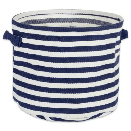 DII&reg; Round Stripes PE-Coated Herringbone Woven Cotton Laundry Bin Set French Blue {6}