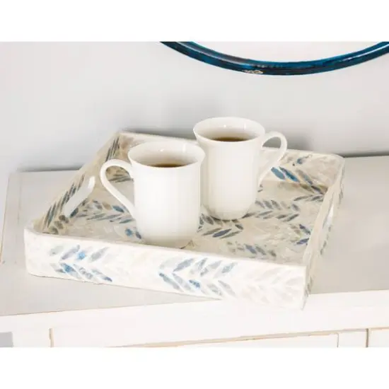 White Enamel Wood Coastal Tray Set {6}