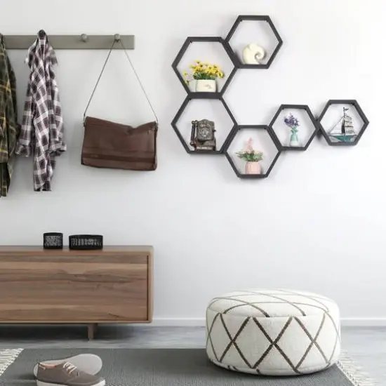 NEX&trade; Hexagon Floating Shelf Set Black {4}