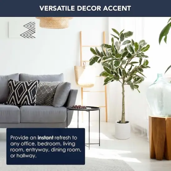 American Art Decor 5ft. Realistic Artificial Variegated Rubber Tree in White Pot {3}