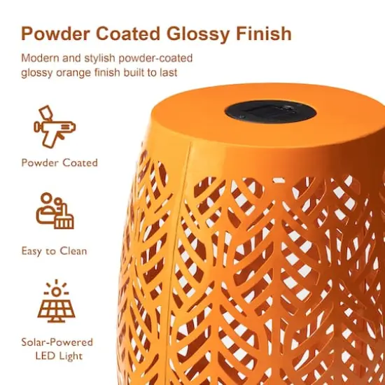 Glitzhome&reg; 18.25" Multifunctional Solar Powdered Iron Leaf Cutout Garden Stool Orange {8}
