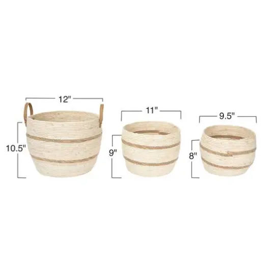 Hello Honey&reg; Beige & Brown Maize Baskets with Leather Handles Set {9}