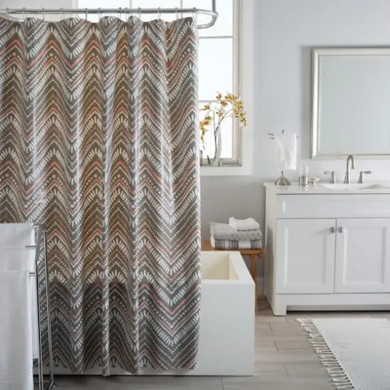 Bath Bliss Gray Dotted Chevron Design PEVA Shower Curtain {3}