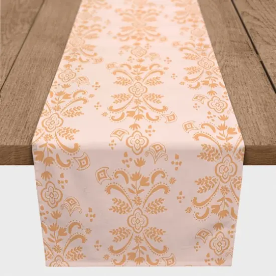 90" Floral Crest Cotton Twill Table Runner Orange {1}