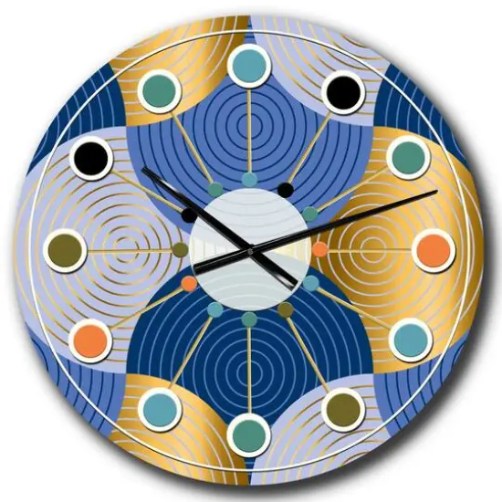 Designart 'Retro Luxury Waves In Gold And Blue X Mid-Century Modern Wall Clock {1}