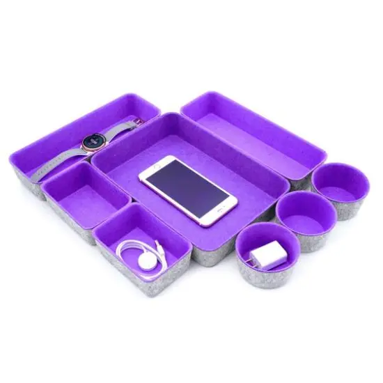 Welaxy 8 Piece Felt Round Cups & Trays Drawer Organizer Set Purple {2}