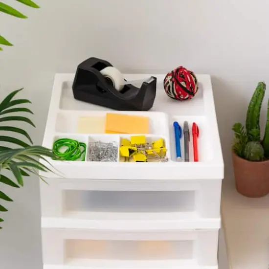 IRIS White 6-Drawer Storage Cart With Organizer Top {6}