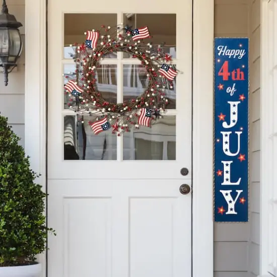 Glitzhome&reg; 22" Americana Flag & Berry Wreath {4}