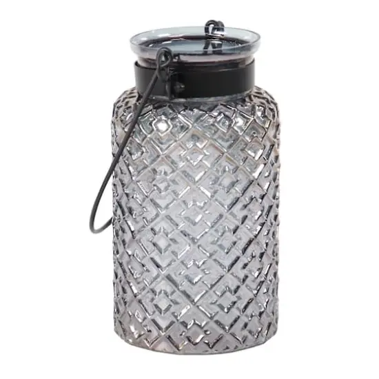 12" Black Glass Textured Candle Lantern {1}