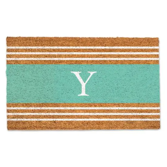 Teal Monogram Stripe Doormat Y {1}