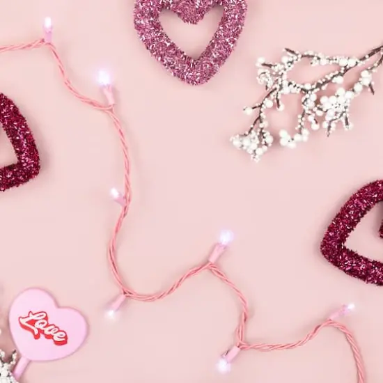 100ct Pure White LED Wide Angle Valentine's Day Lights 33ft Pink Wire {7}