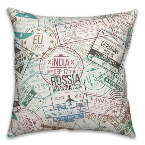 Travel Stamps 18" x 18" Throw Pillow {1}