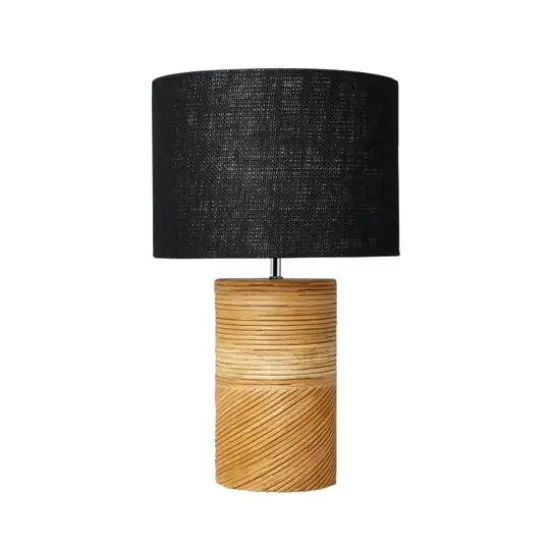 Hello Honey&reg; 20.5" Natural and Black Modern Rattan and Wood Table Lamp with Black Jute Shade {1}