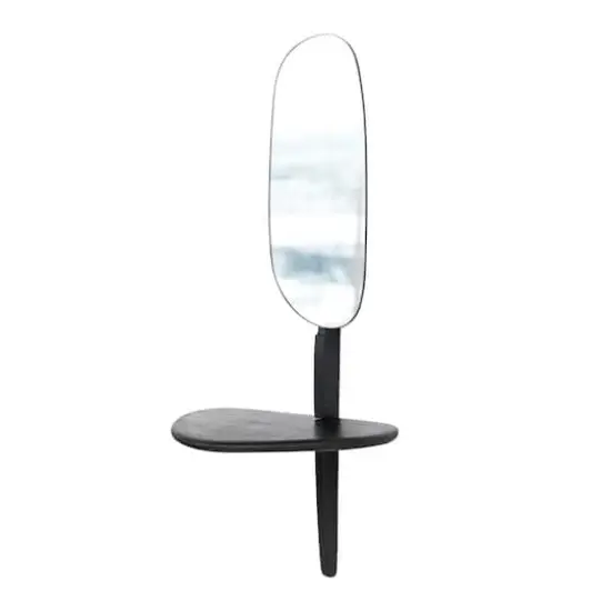 Hello Honey&reg; 15" Matte Black Organic Shaped Wall Mirror with Shelf {5}