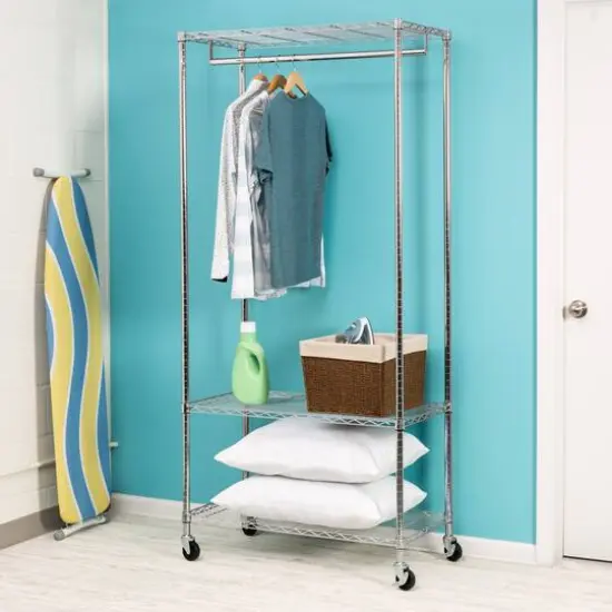 Honey Can Do Chrome 3-Shelf Deluxe Rolling Garment Rack {3}