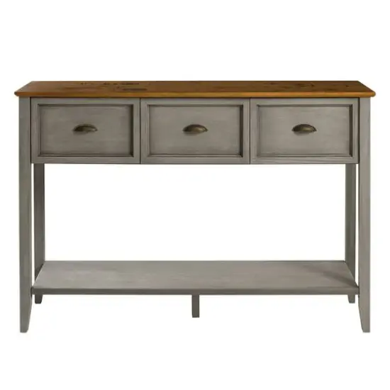 Walker Edison 52" Reclaimed Barnwood & Gray 3-Drawer Buffet Table {8}