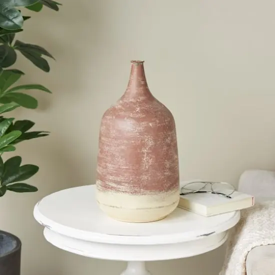 15" Copper Metal Distressed Textured Vase {3}
