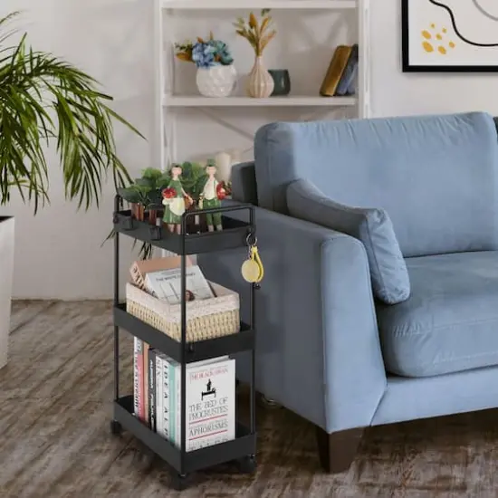 Black 3-Tier Slim Storage Kitchen Cart Set {6}