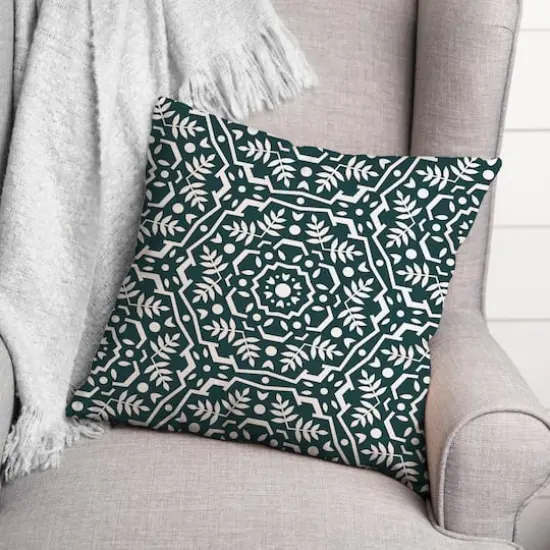 Folk Floral Teal 18" x 18" Throw Pillow {3}