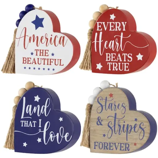 4" Patriotic Hearts Tabletop Sign Set {5}