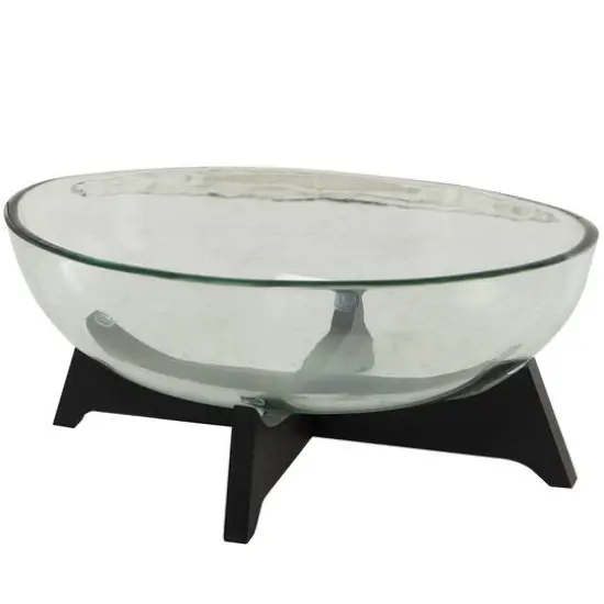 18" Clear Glass Kitchen Serving Bowl with Black Wooden Base {6}
