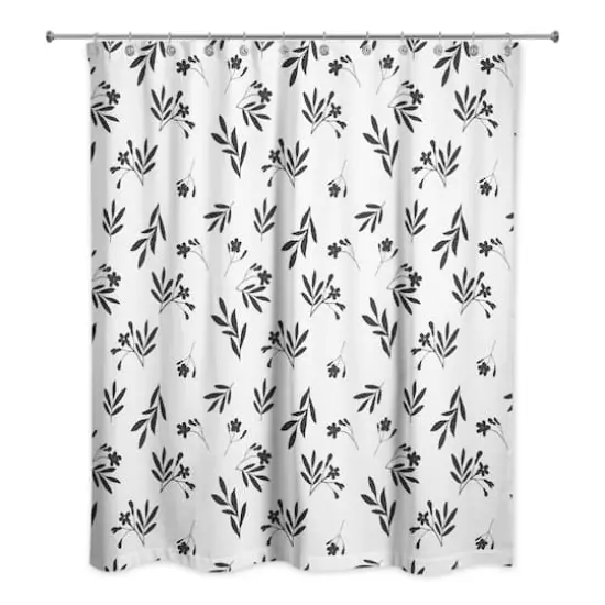 Simple Black Floral 71" x 74" Shower Curtain {1}