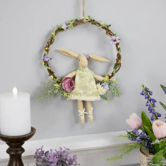 10" Girl Bunny Artificial Floral Easter Wreath {3}