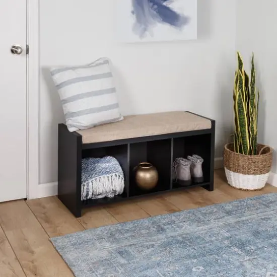 Honey Can Do Black 3-Cube Storage Bench with Cushion and Cubby Holes {4}