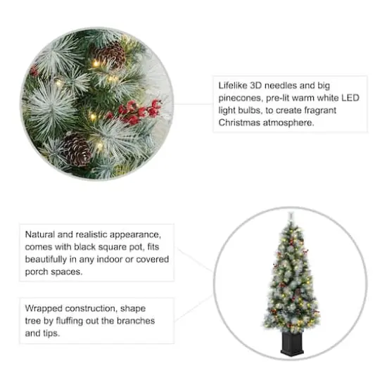 2 Pack 5ft. Pre-Lit Pine Artificial Christmas Porch Tree, Warm White LED Lights {8}