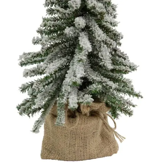 15" Unlit Flocked Mini Village Pine Artificial Potted Christmas Tree {6}