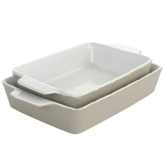 Martha Stewart Taupe Ceramic Rectangular Baker Set {1}