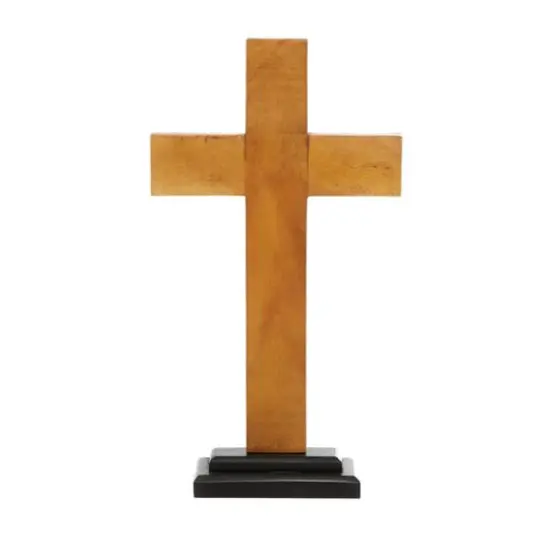 18" Brown Wood Modern Cross Sculpture {7}