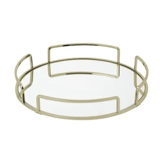 Home Details 13" Satin Gold Modern Round Mirror Vanity Tray {1}