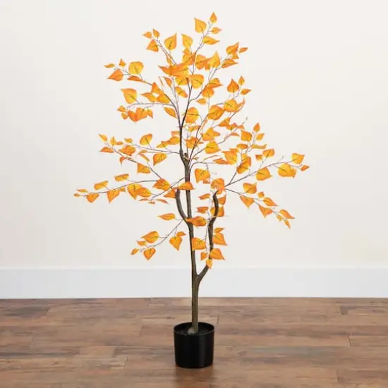 4ft. Orange Autumn Birch Leaf Artificial Potted Tree {8}