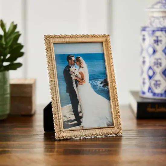 Expressions&trade; 4" x 6" Antique Gold Ornate Metal Tabletop Frame by Studio D&eacute;cor&reg; {3}