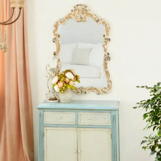 Cream Vintage Wood Wall Mirror, 39" x 25" {9}