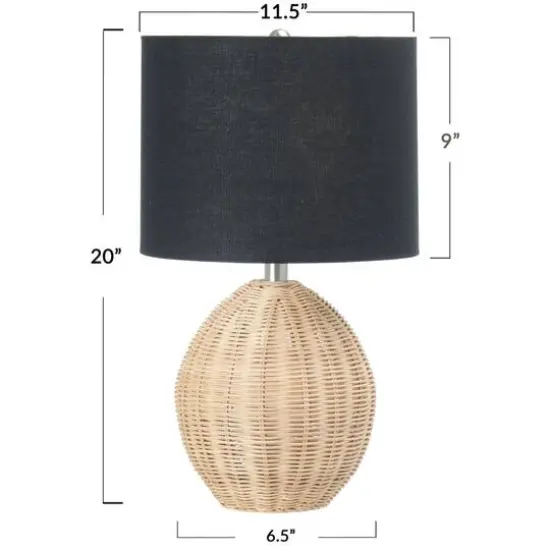Hello Honey&reg; 20" Natural Boho Woven Rattan Table Lamp with Black Linen Shade {6}